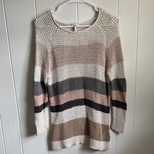 Joie Striped Open Knit Jenice Pullover Long Sleeve Sweater Sz L